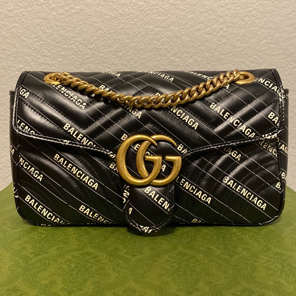 Gucci Hacker Project Limited Edition Balenciaga Print Leather Marmont GG Bag - Picture 8 of 15